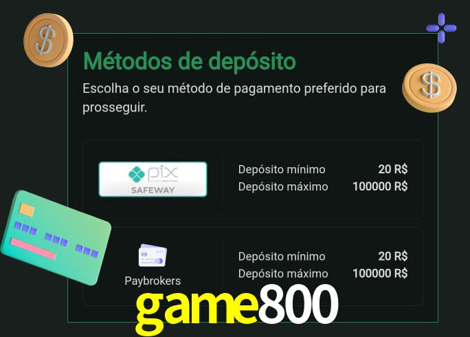 O cassino game800 oferece uma grande variedade de métodos de pagamento